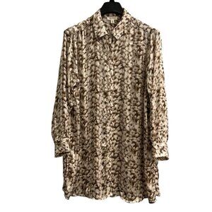 Tamara H Top Women 2X Animal Print Satin Metallic Thread Tunic Sheer Button Down